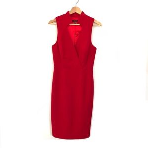 SINGLE Red Business Bodycon Dress Queen Anne Style Split Built-Up Collar Size 2